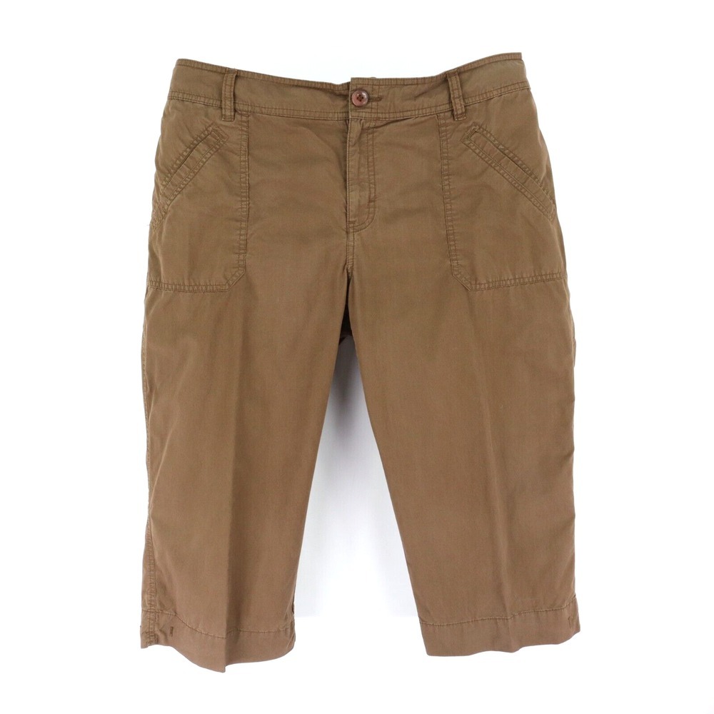 IZOD Capri Pants Mid Rise Womens Size‎ 14 Brown 100% Cotton Pockets Belt Loops
